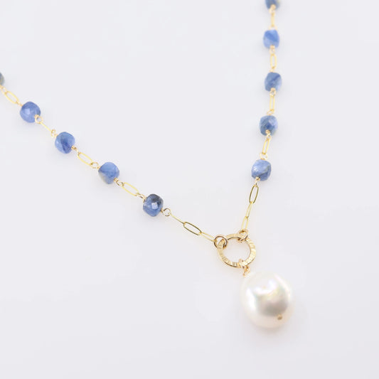 Kyanite Cube and Rice Pearl Gemstone Necklace J.Mills Studio
