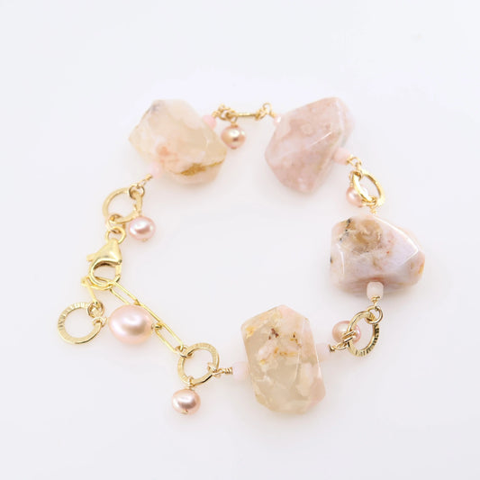 Cherry Blossom Agate & Pink Pearl Mixed Gemstone Bracelet J.Mills Studio
