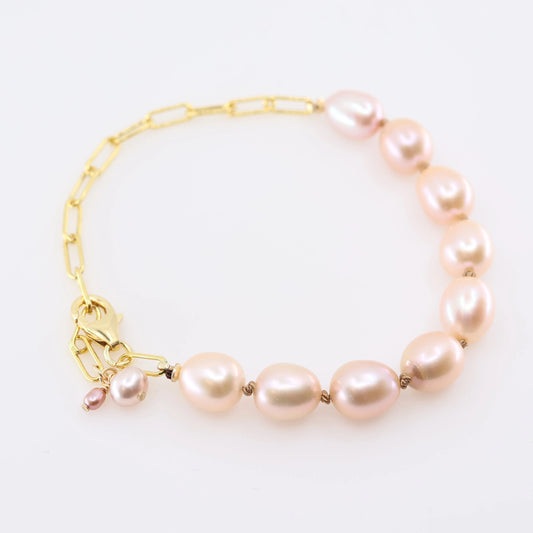 Knotted Pink Pearl Bracelet on large Paperclip Chain J.Mills Studio
