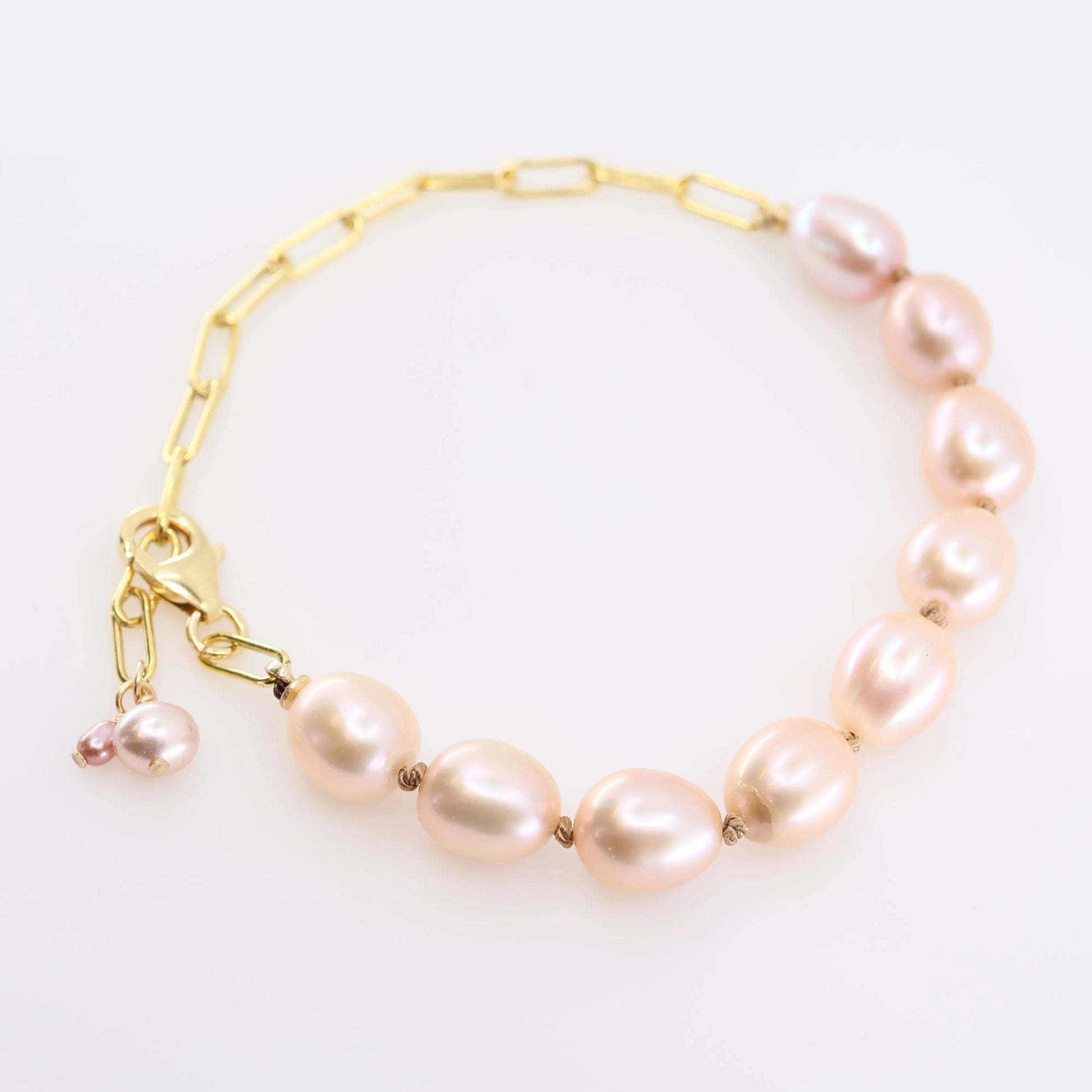 Knotted Pink Pearl Bracelet on large Paperclip Chain J.Mills Studio