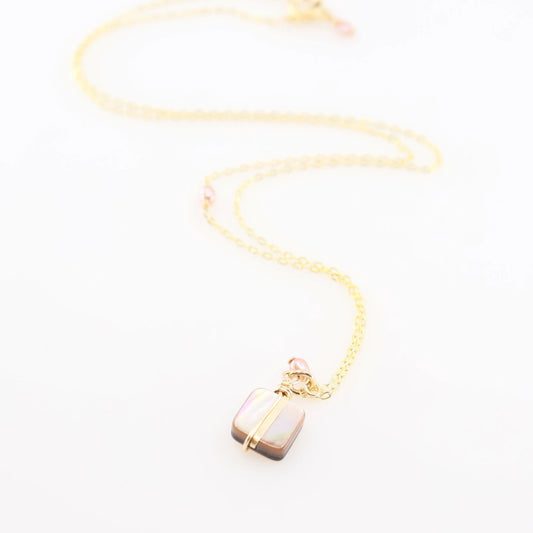 Simple Drop Necklace with Abalone and Pink Freshwater Pearl J.Mills Studio