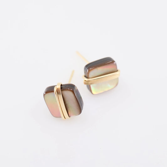 Abalone Square Stud Earrings with Forged Accent J.Mills Studio