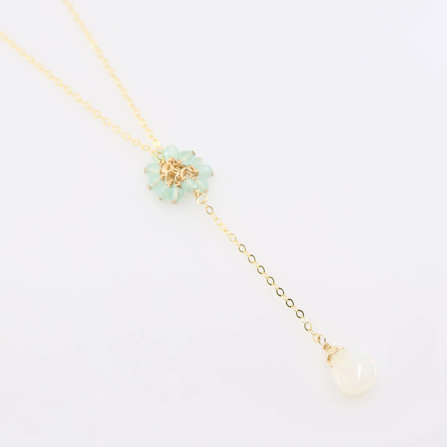 Delicate "Y" Shape Necklace with Mini Gemstone Cluster J.Mills Studio