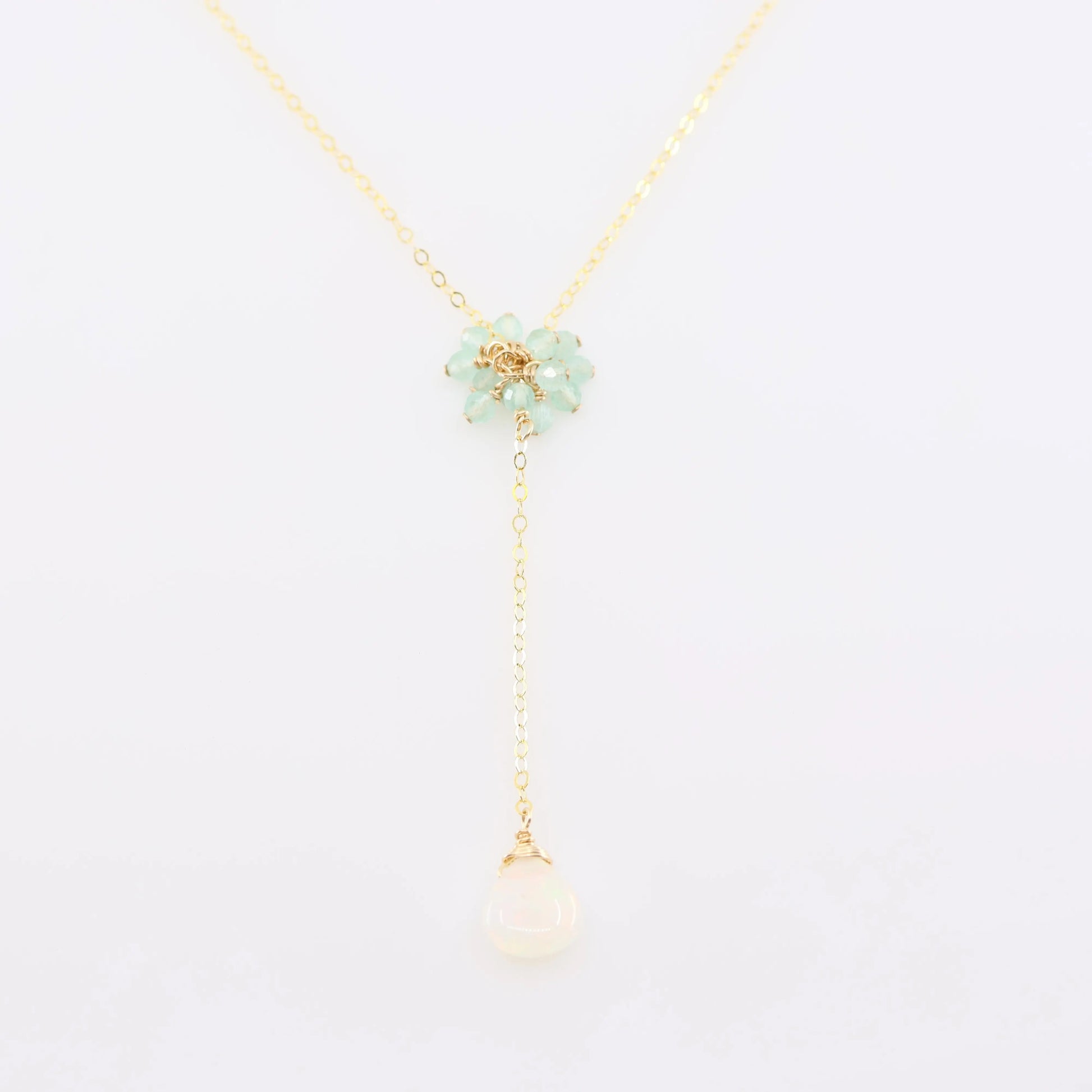 Delicate "Y" Shape Necklace with Mini Gemstone Cluster J.Mills Studio