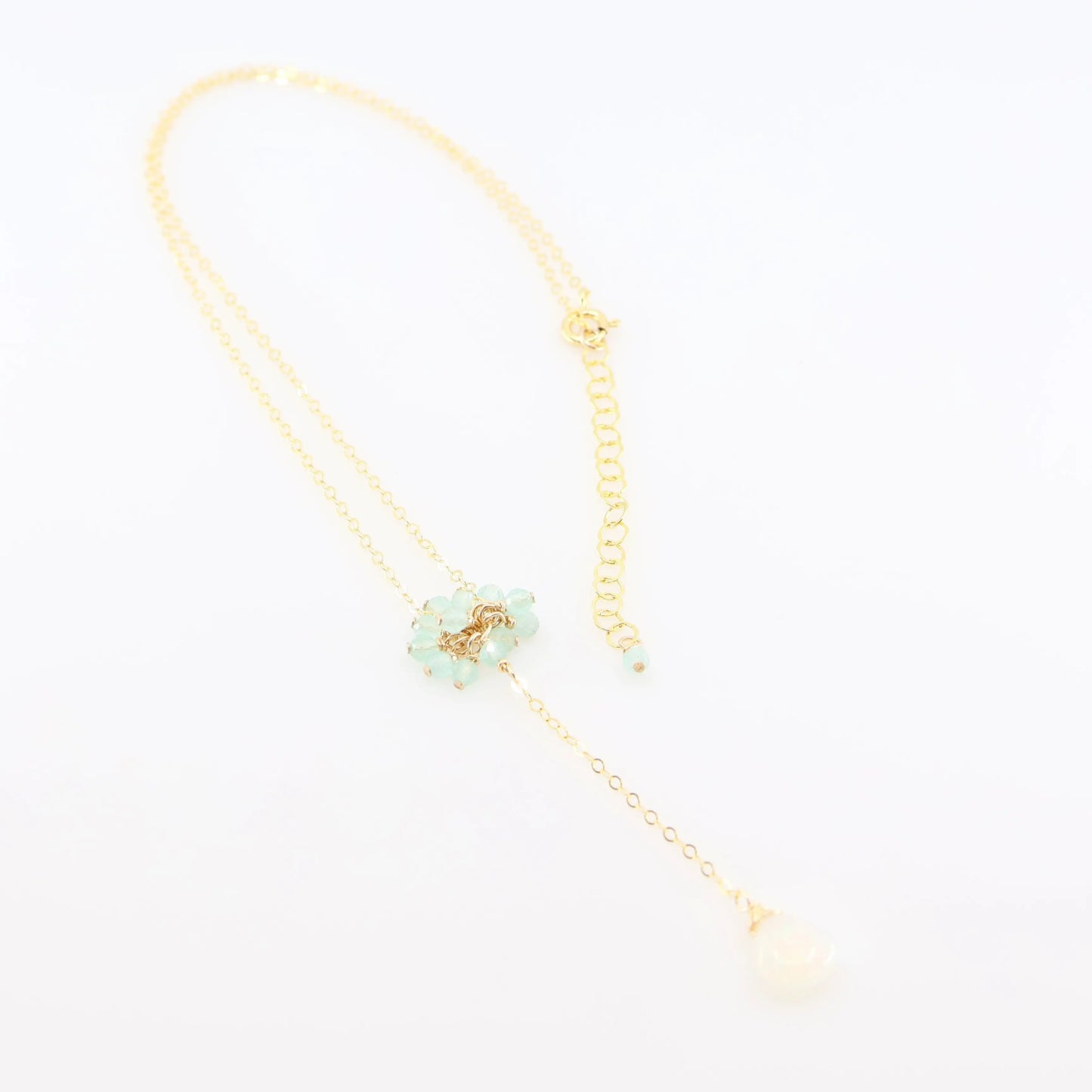 Delicate "Y" Shape Necklace with Mini Gemstone Cluster J.Mills Studio