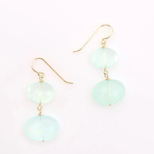 Aqua Chalcedony Oval Double Gemstone Earrings J.Mills Studio