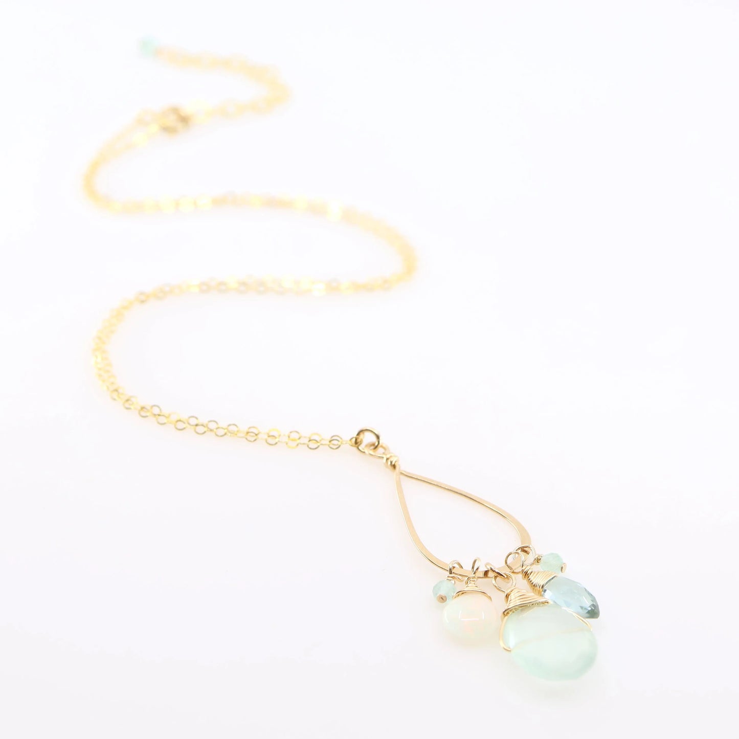 Forged Long Teardrop, Aqua Chalcedony & Ethiopian Opal Gemstone Necklace J.Mills Studio