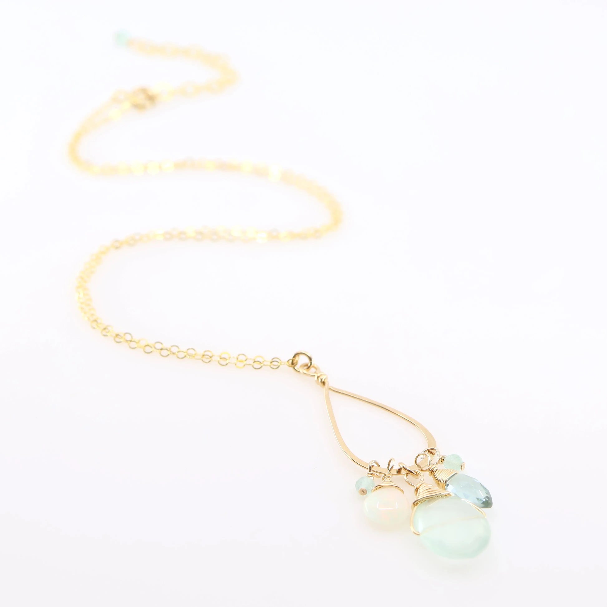 Forged Long Teardrop, Aqua Chalcedony & Ethiopian Opal Gemstone Necklace J.Mills Studio