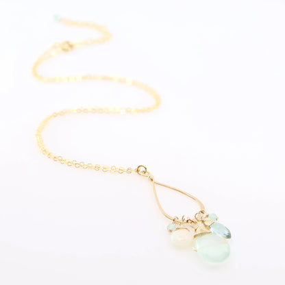 Forged Long Teardrop, Aqua Chalcedony & Ethiopian Opal Gemstone Necklace J.Mills Studio