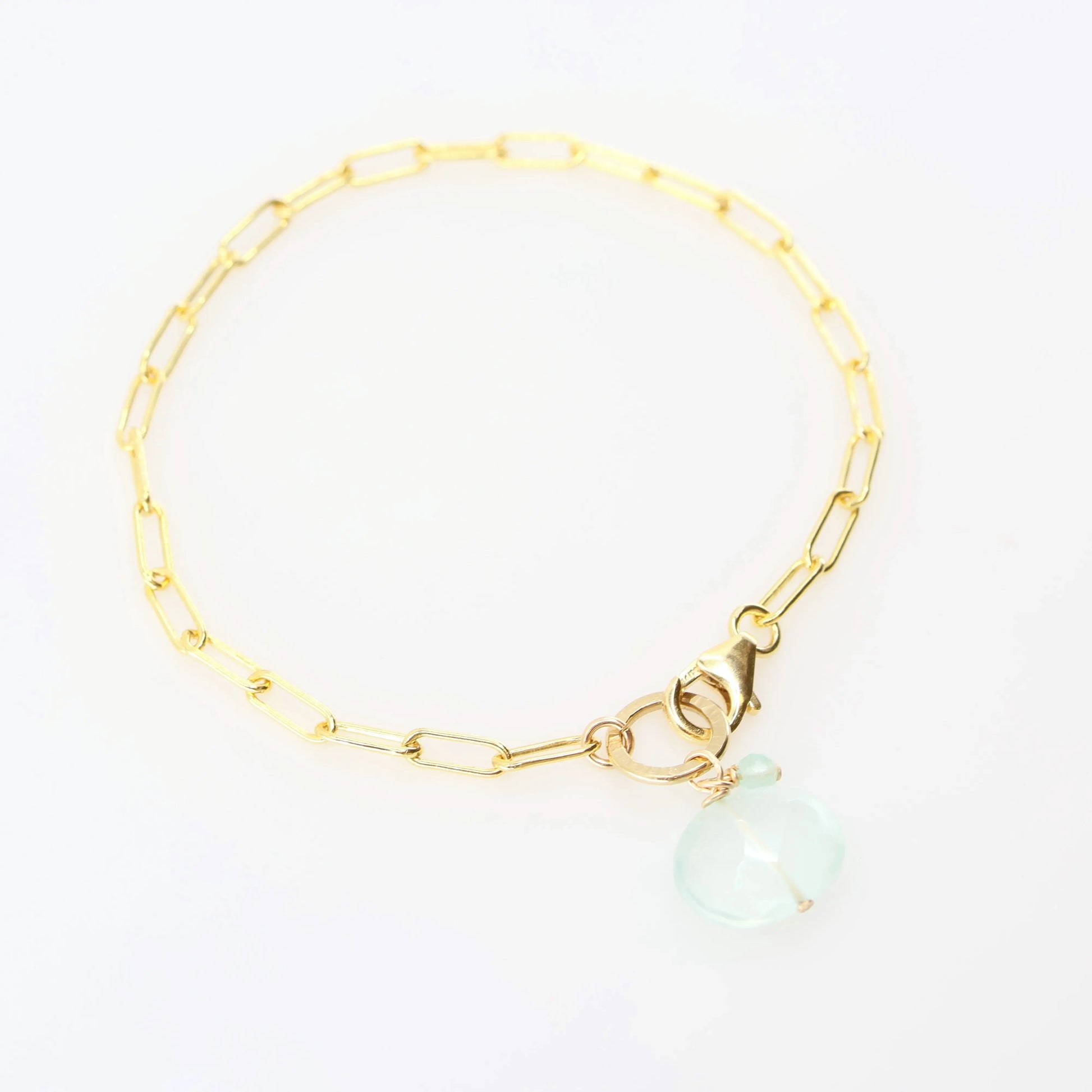 Gemstone Bracelet on large Paperclip Chain, Aqua Chalcedony J.Mills Studio