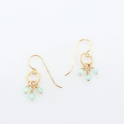 Tiny Hammer Textured Circle Earrings with Aqua Chalcedony J.Mills Studio