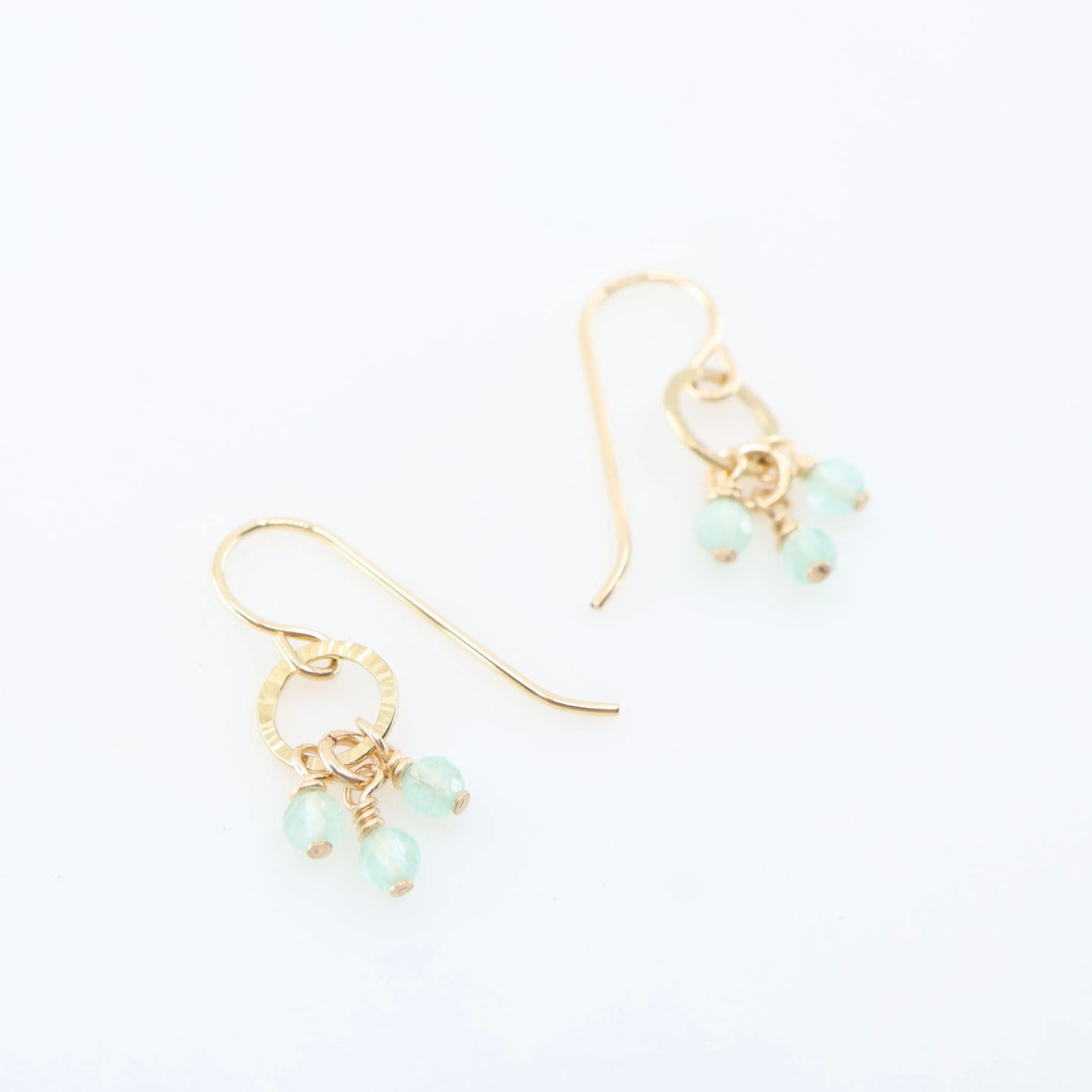 Tiny Hammer Textured Circle Earrings with Aqua Chalcedony J.Mills Studio