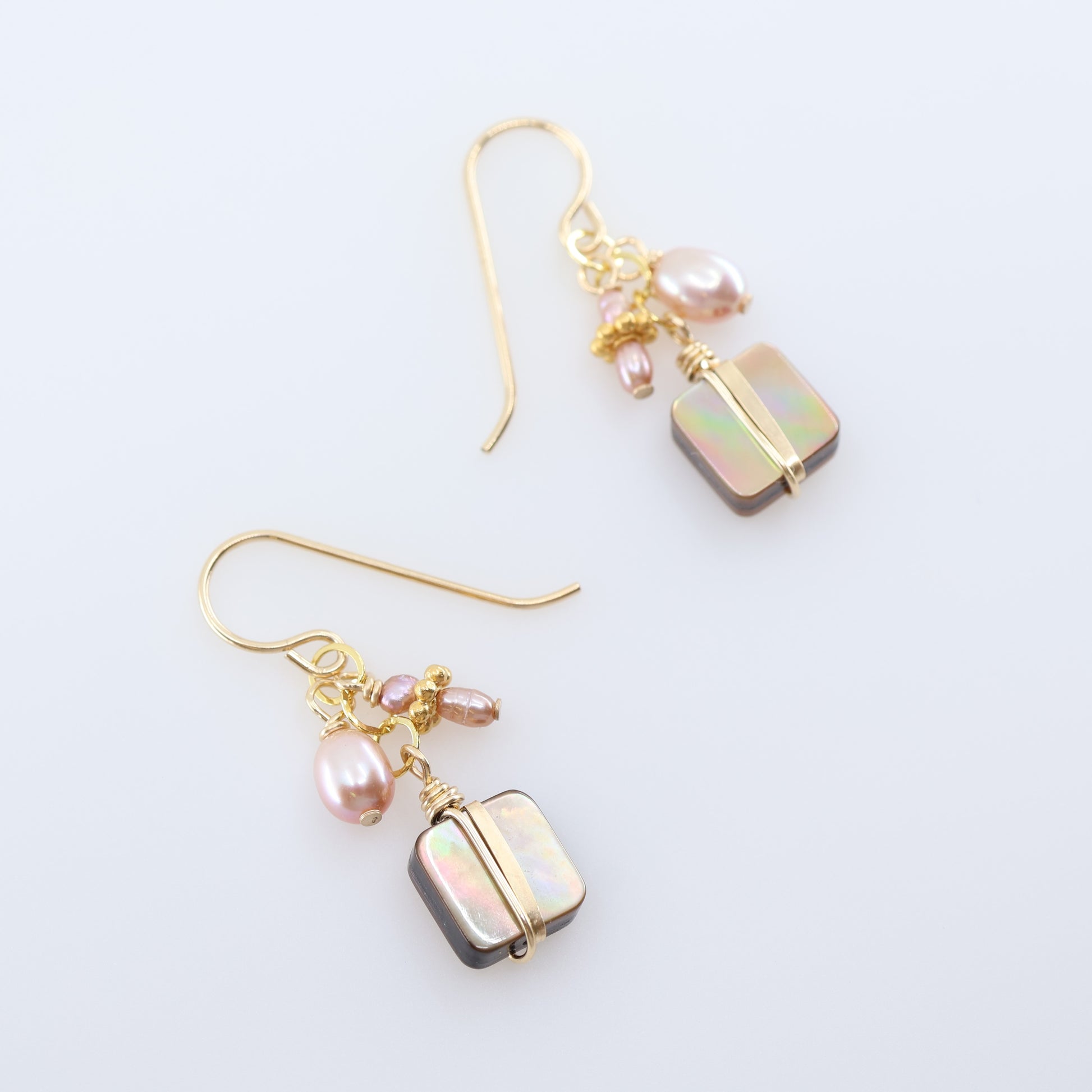 Mocha Abalone and Pink Pearl Cluster Earrings J.Mills Studio