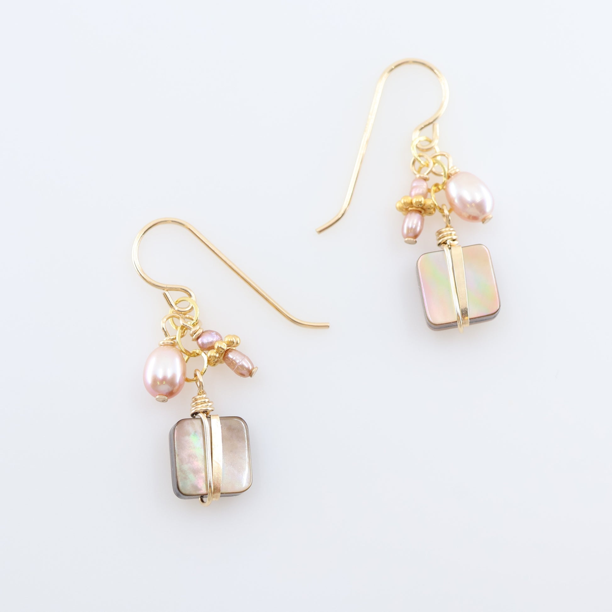 Mocha Abalone and Pink Pearl Cluster Earrings J.Mills Studio