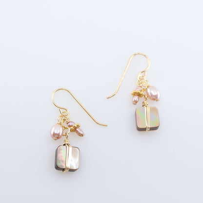 Mocha Abalone and Pink Pearl Cluster Earrings J.Mills Studio