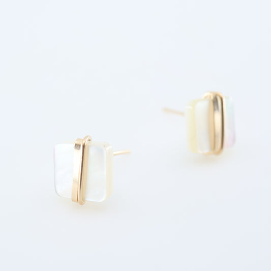 Mother of Pearl Square Stud Earrings with Forged Accents J.Mills Studio