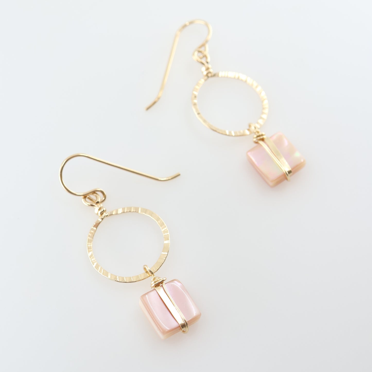 Hammer Textured Circle Earrings with Pink Abalone J.Mills Studio