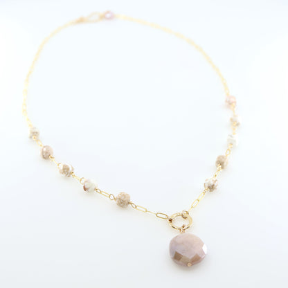 White Turquoise Cube and Champagne Moonstone Necklace J.Mills Studio