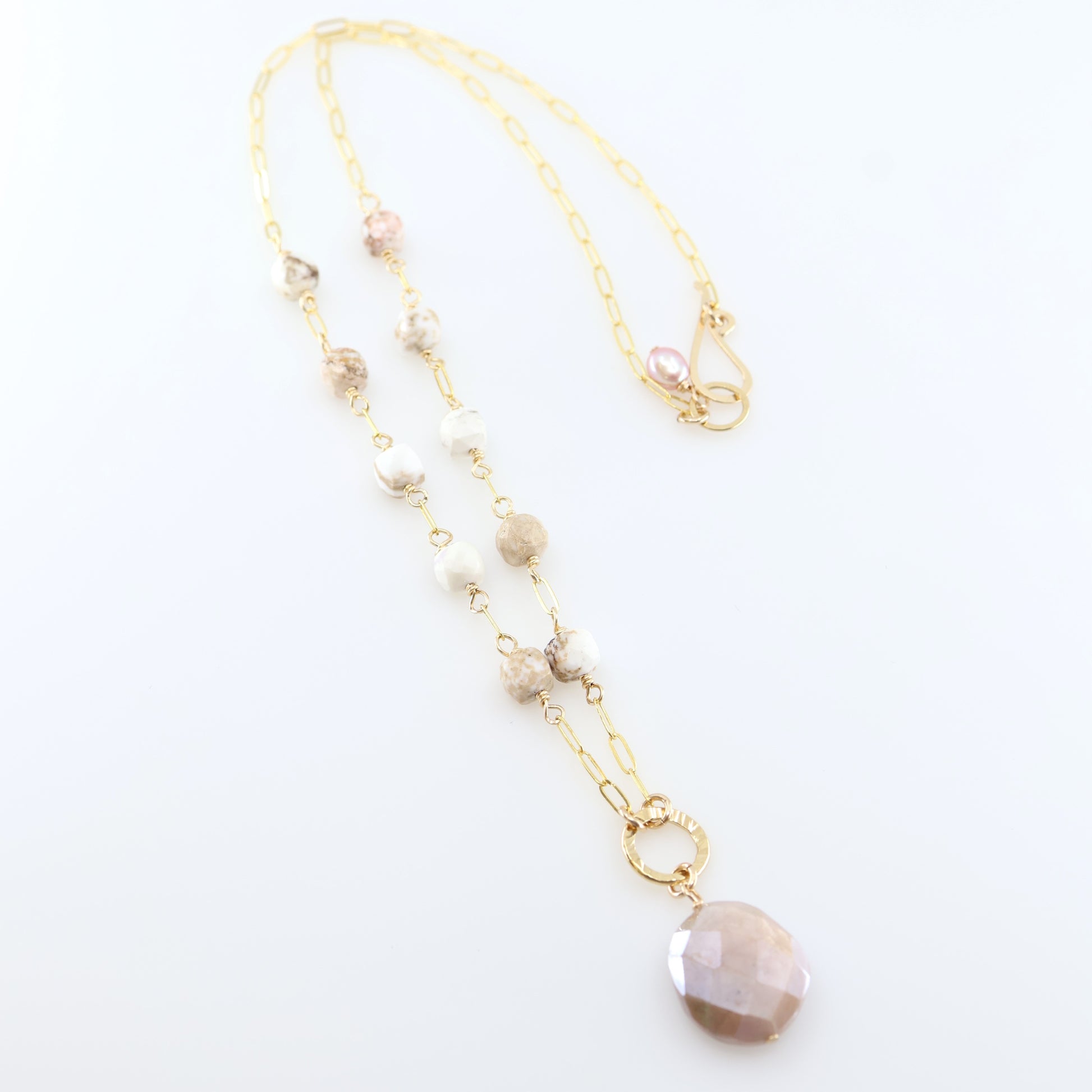 White Turquoise Cube and Champagne Moonstone Necklace J.Mills Studio