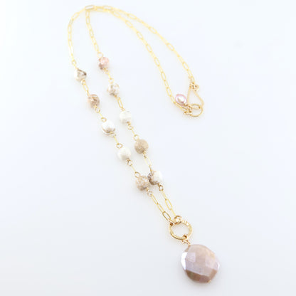 White Turquoise Cube and Champagne Moonstone Necklace J.Mills Studio