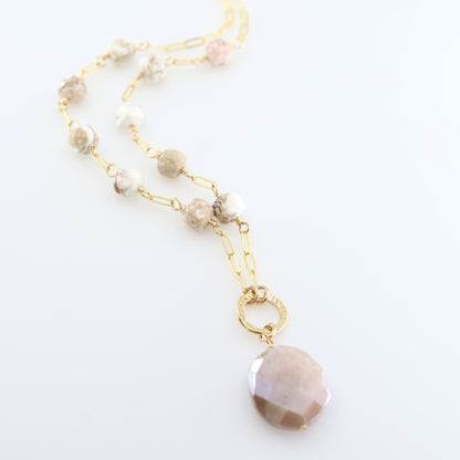 White Turquoise Cube and Champagne Moonstone Necklace J.Mills Studio