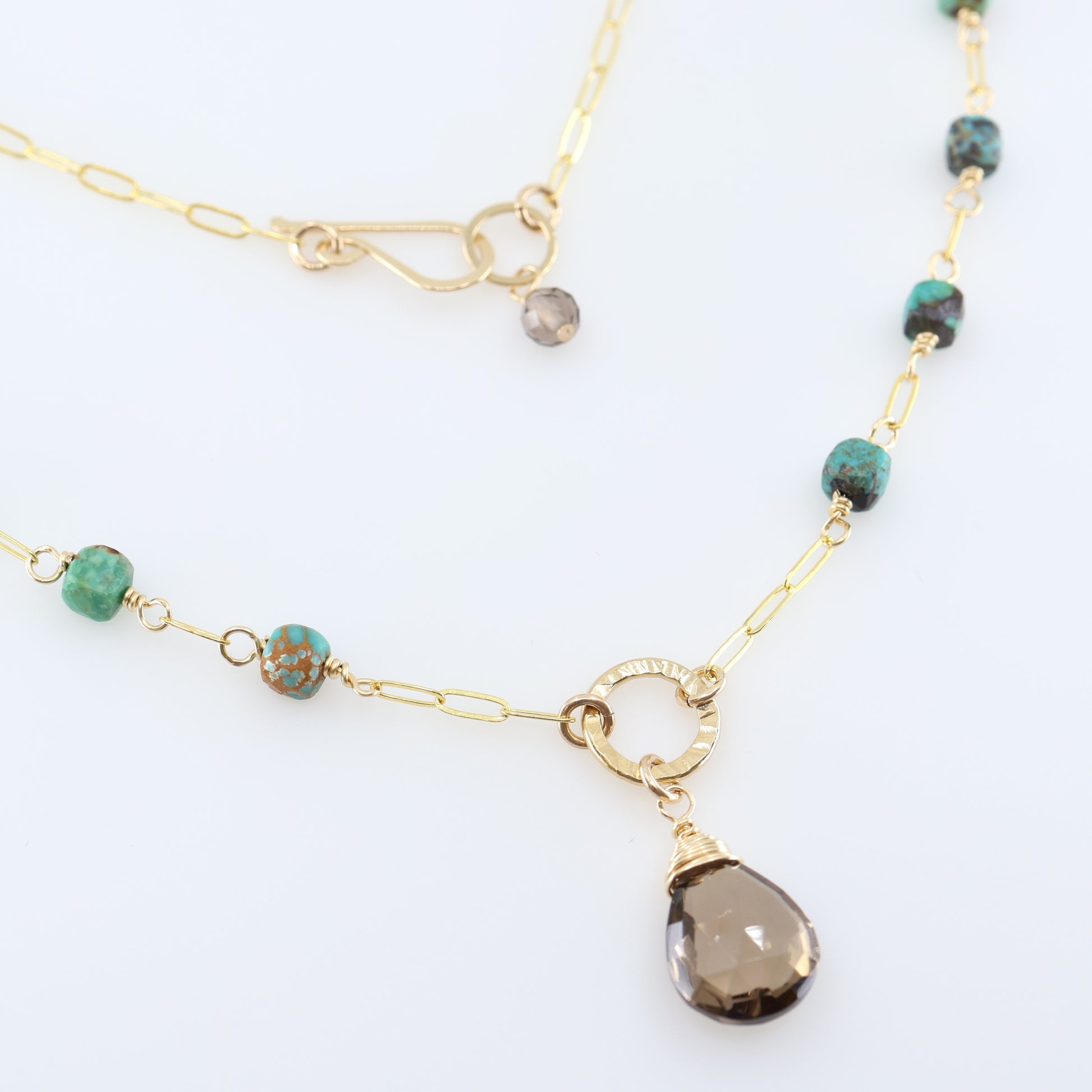 Green Turquoise Cube and Smoky Quartz Gemstone Necklace J.Mills Studio