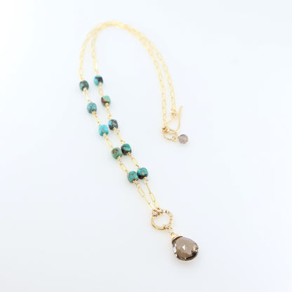 Green Turquoise Cube and Smoky Quartz Gemstone Necklace J.Mills Studio