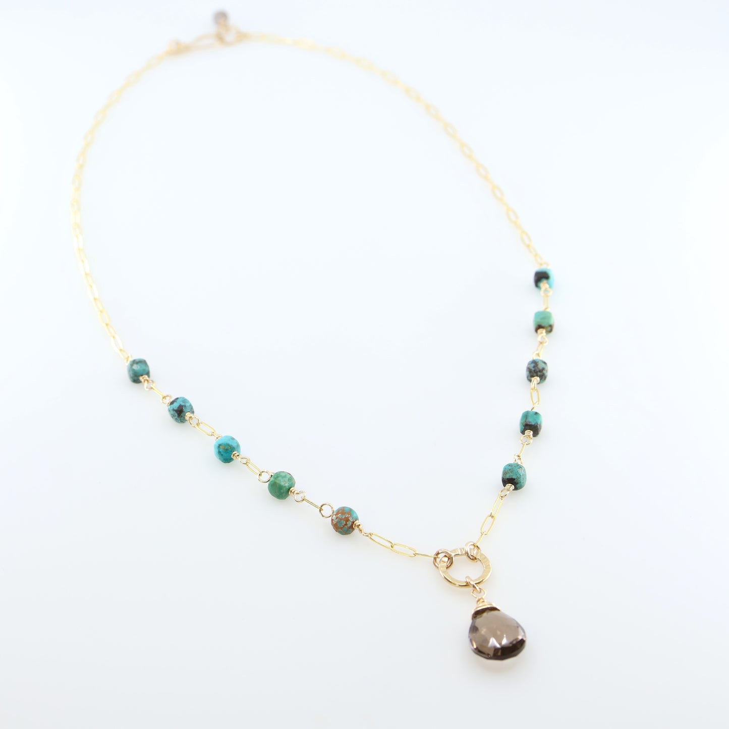 Green Turquoise Cube and Smoky Quartz Gemstone Necklace J.Mills Studio