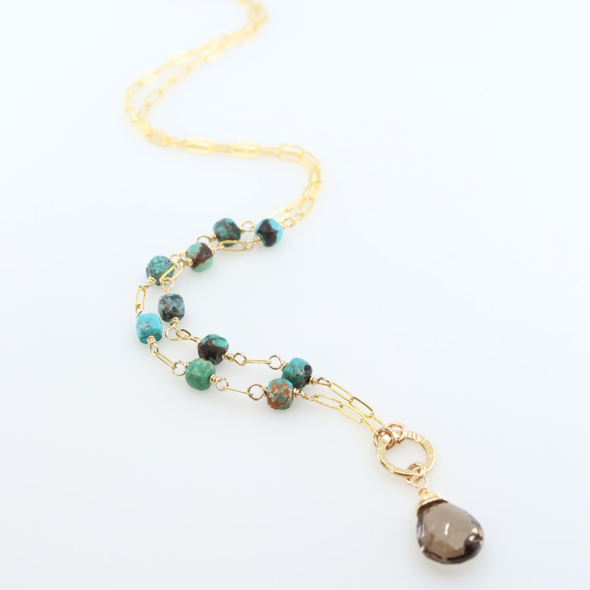 Green Turquoise Cube and Smoky Quartz Gemstone Necklace J.Mills Studio