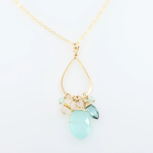 Forged Long Teardrop, Aqua Chalcedony & Ethiopian Opal Gemstone Necklace J.Mills Studio