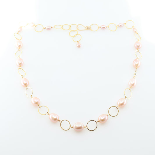 Large Pink Rice Pearl Necklace