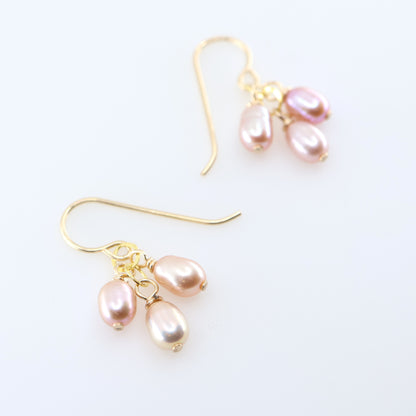 Tiny Pink Pearl Cluster Earrings