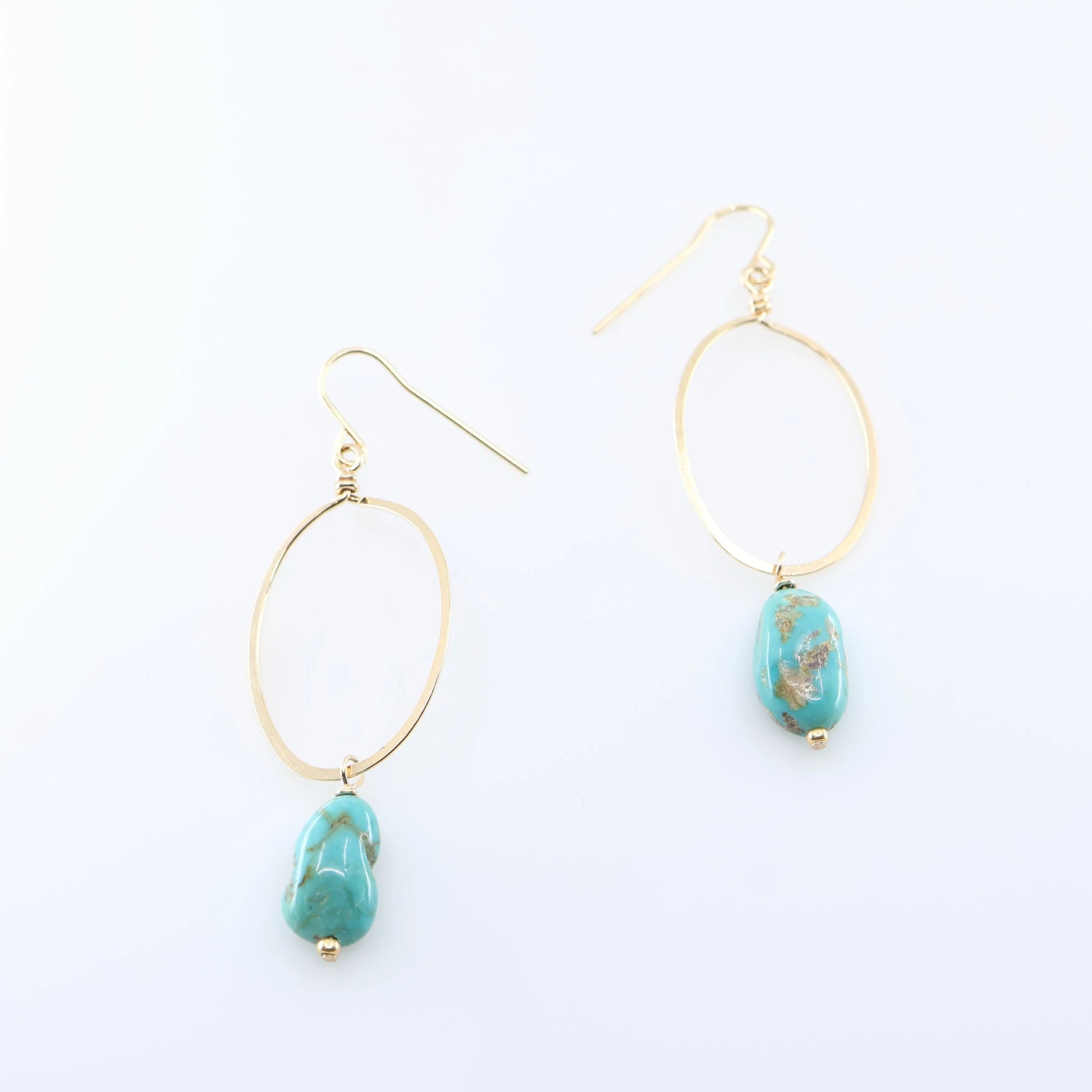 Large Forged Oval & Kingman Turquoise Drop Earrings J.Mills Studio