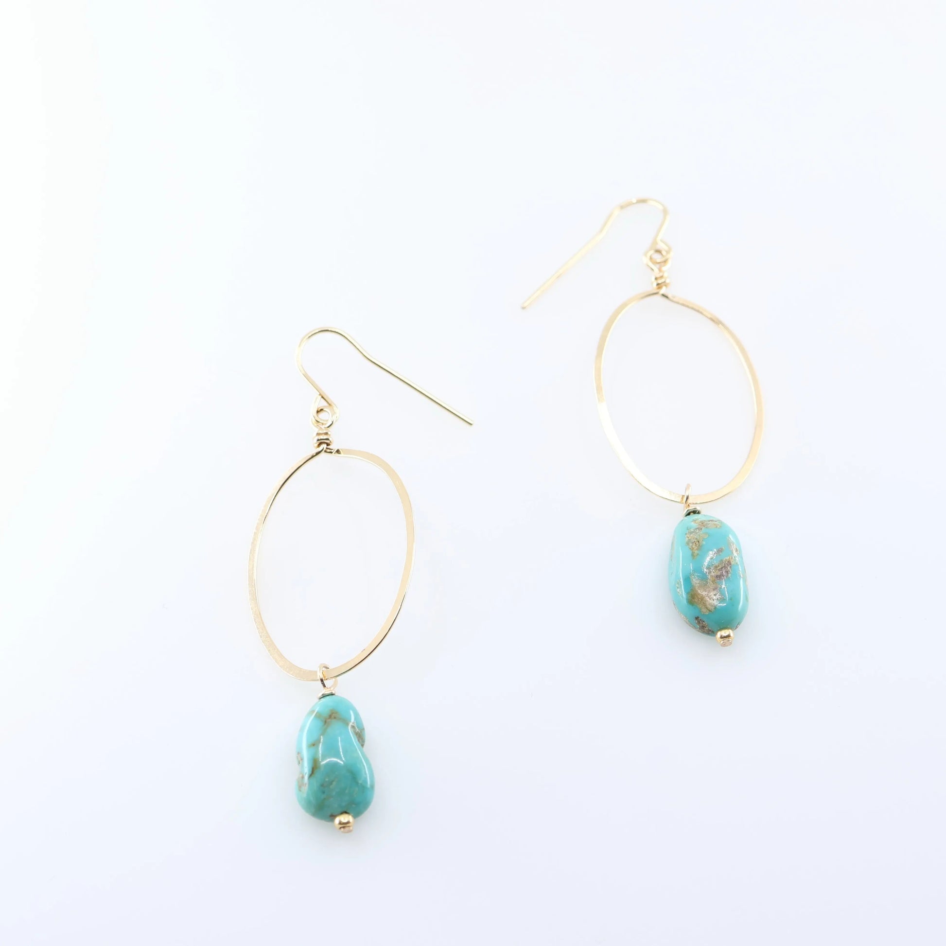 Large Forged Oval & Kingman Turquoise Drop Earrings J.Mills Studio