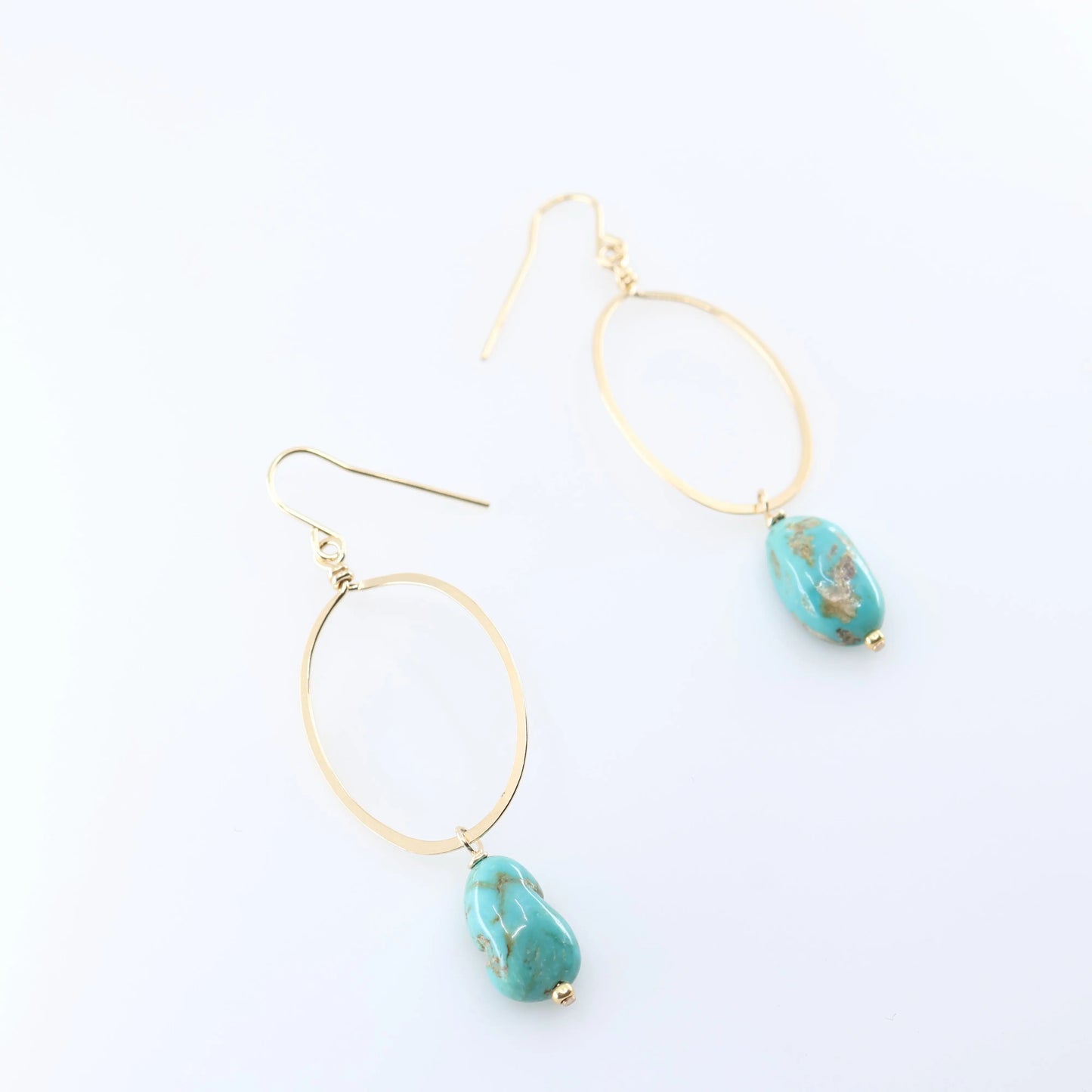 Large Forged Oval & Kingman Turquoise Drop Earrings J.Mills Studio