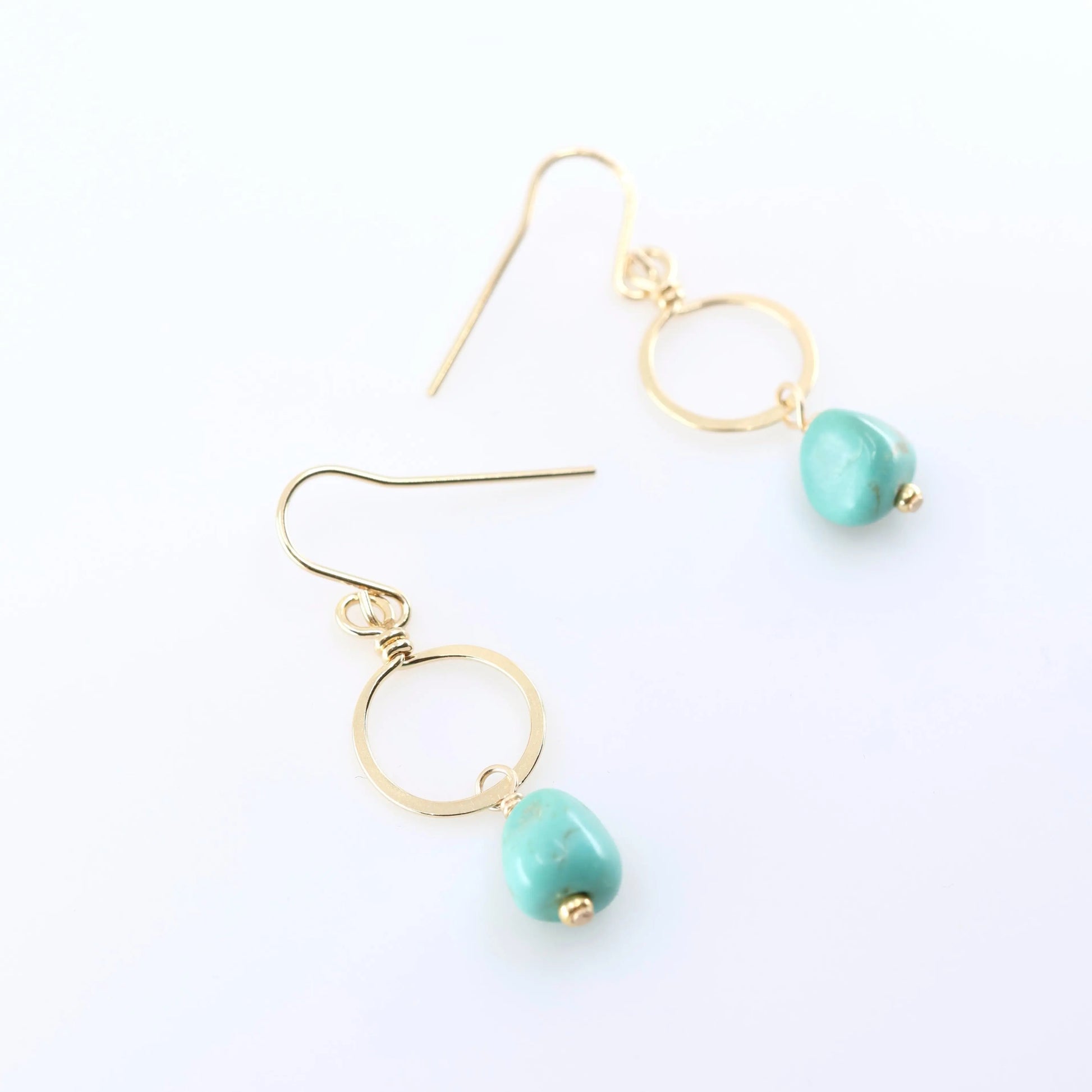 Forged Tiny Circle Earrings with Kingman Turquoise Drop J.Mills Studio