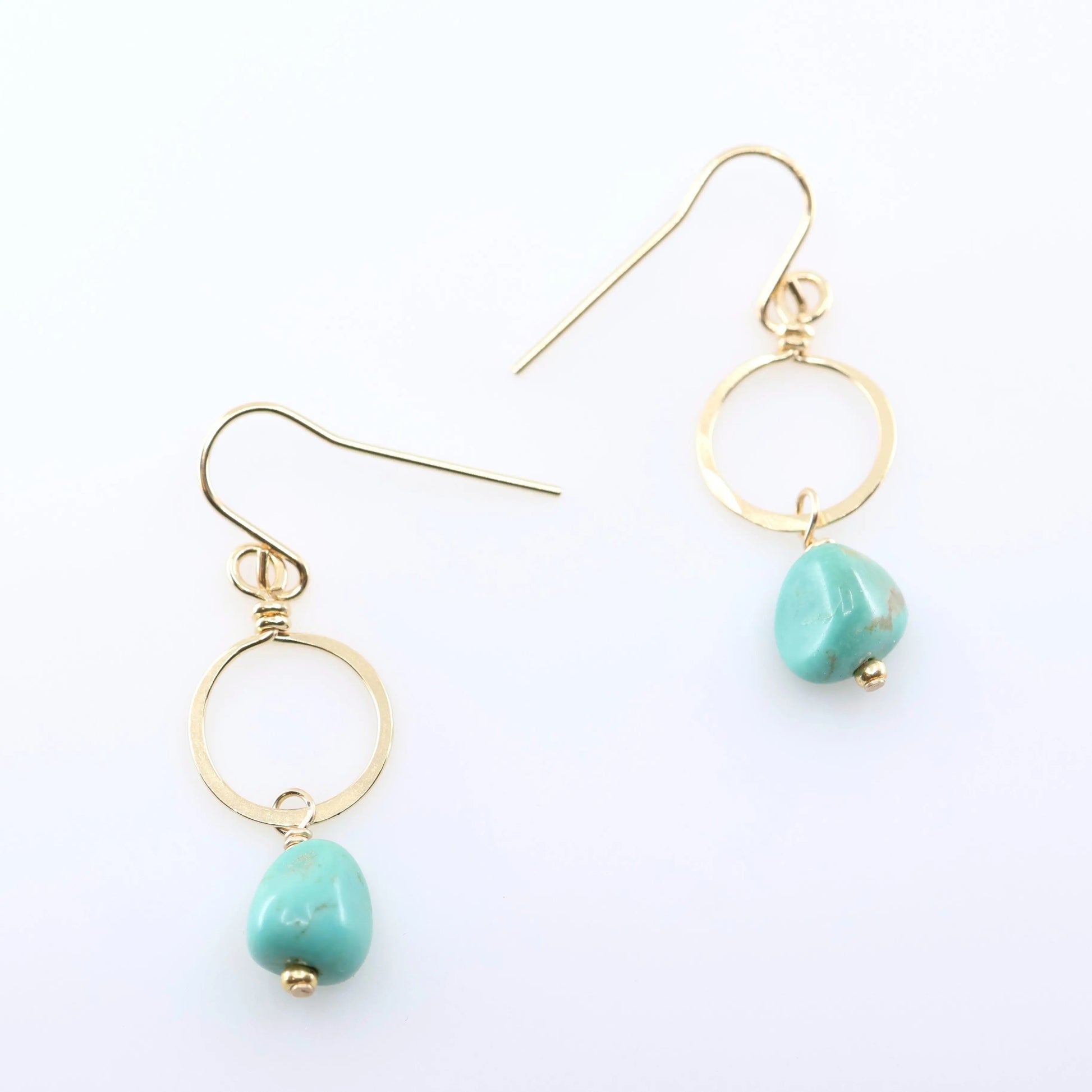 Forged Tiny Circle Earrings with Kingman Turquoise Drop J.Mills Studio