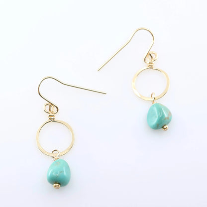 Forged Tiny Circle Earrings with Kingman Turquoise Drop J.Mills Studio