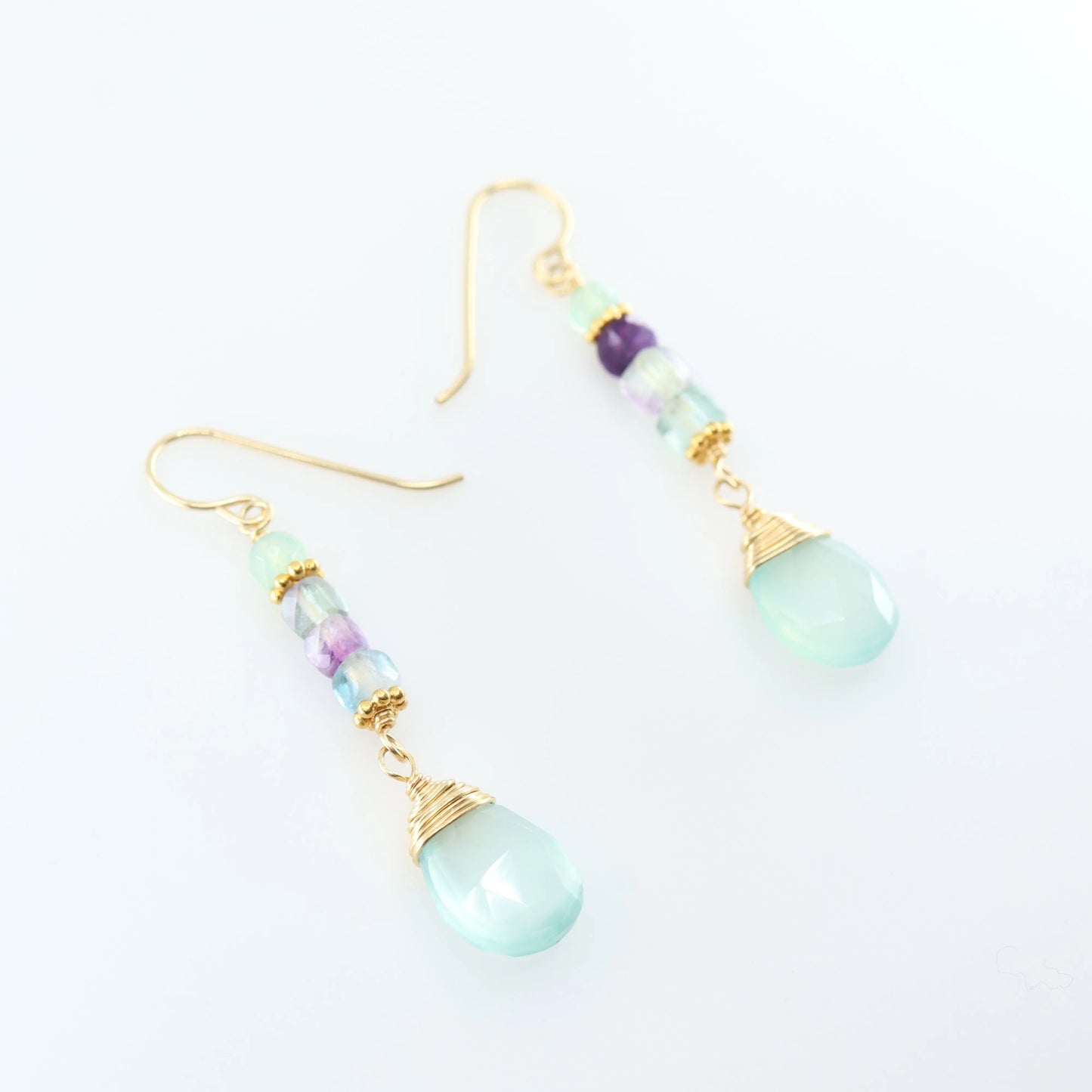 Rainbow Fluorite and Aqua Chalcedony Earring J.Mills Studio