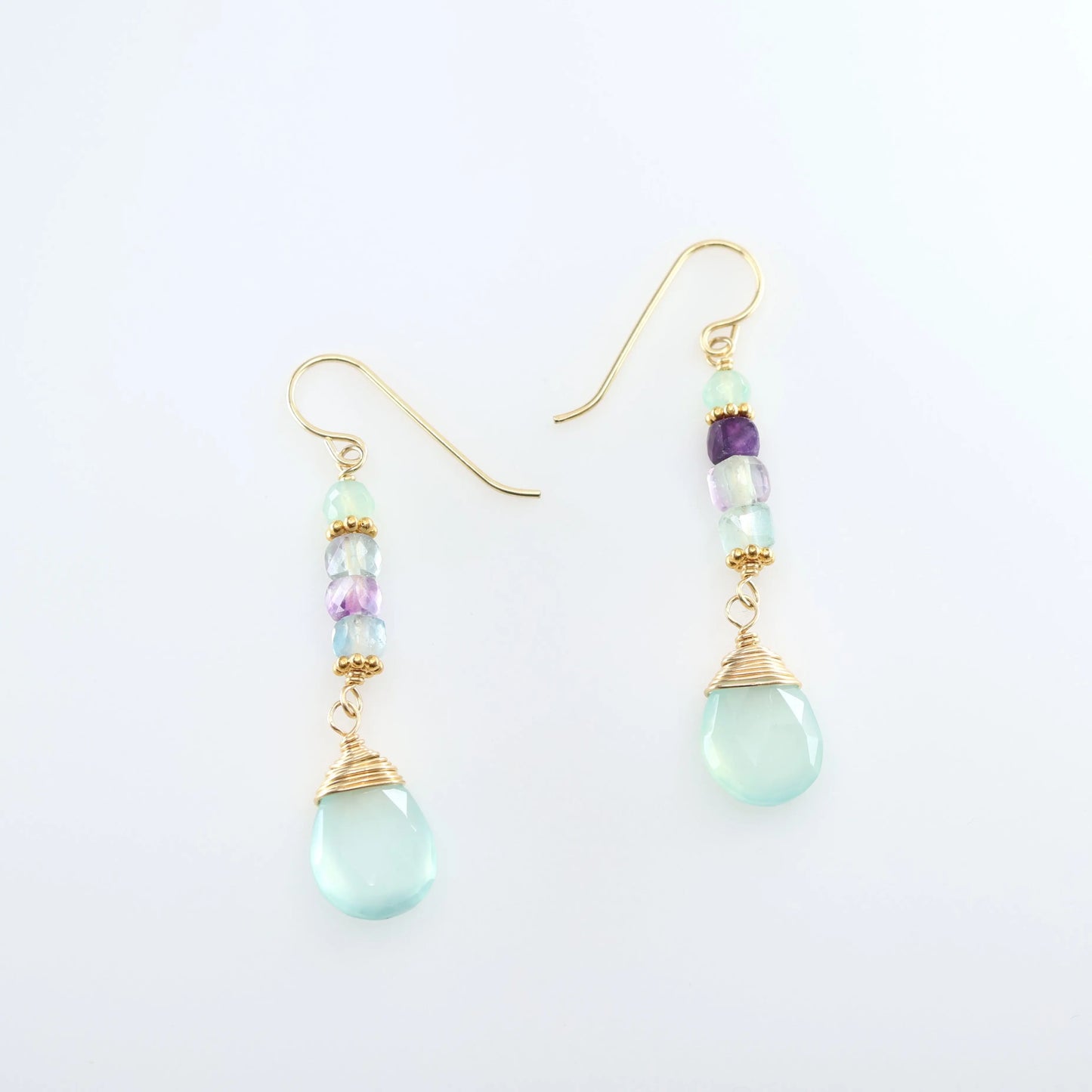 Rainbow Fluorite and Aqua Chalcedony Earring J.Mills Studio