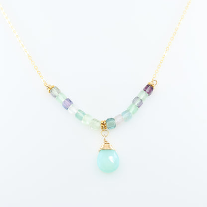 Rainbow Fluorite and Aqua Chalcedony Necklace