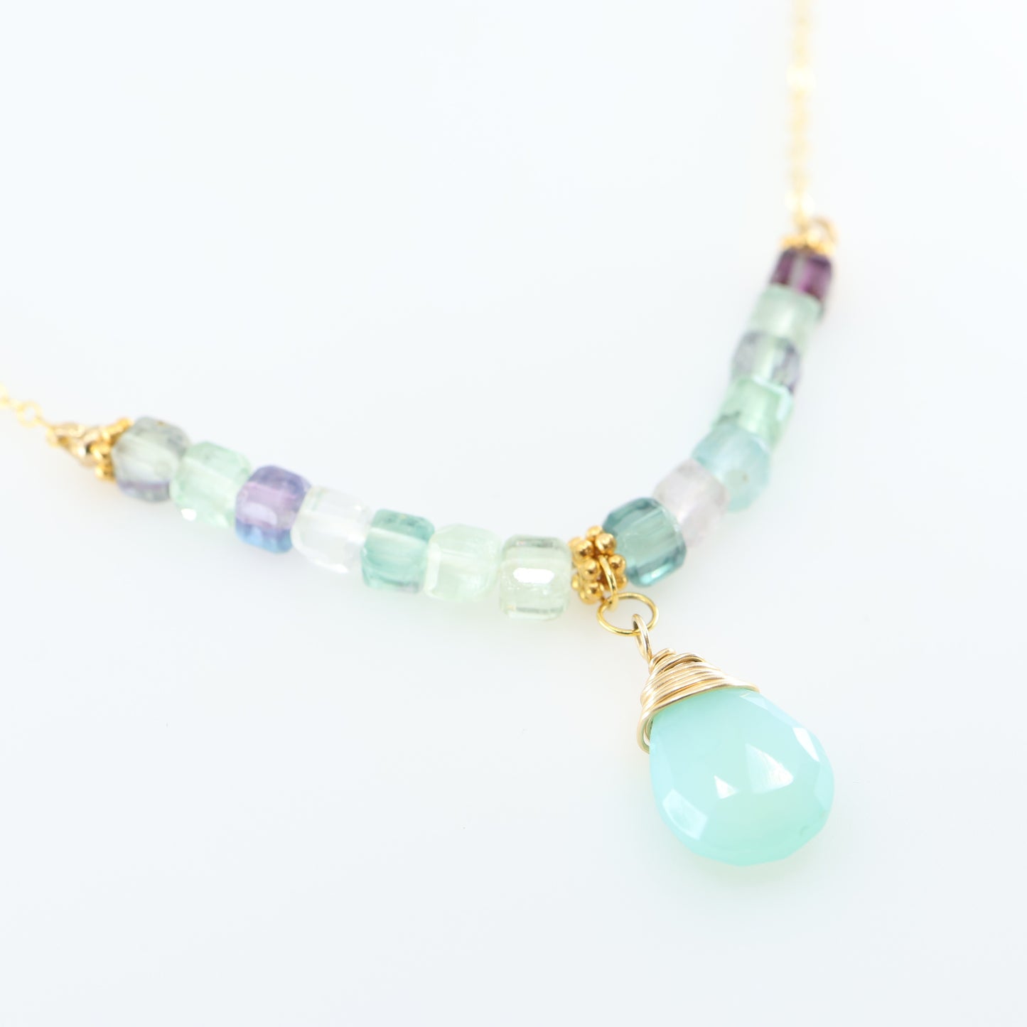 Rainbow Fluorite and Aqua Chalcedony Necklace