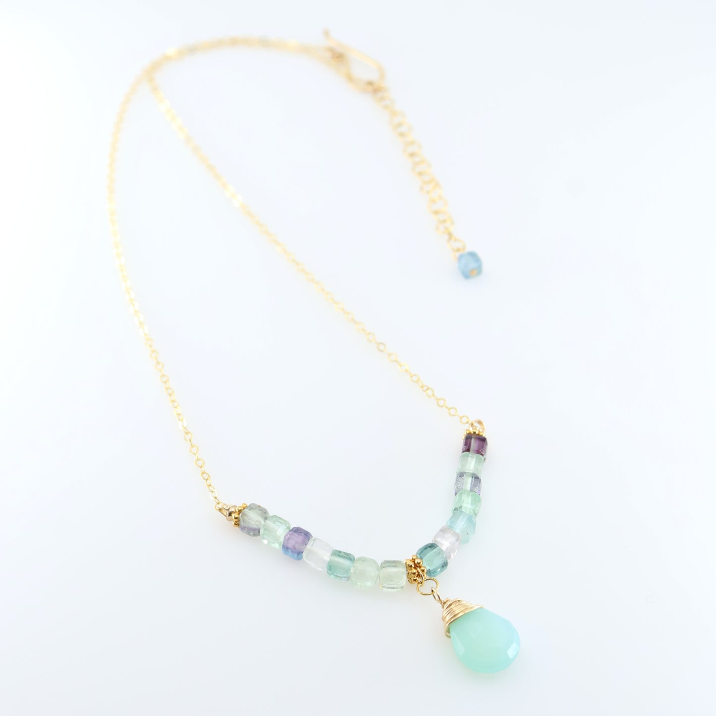 Rainbow Fluorite and Aqua Chalcedony Necklace