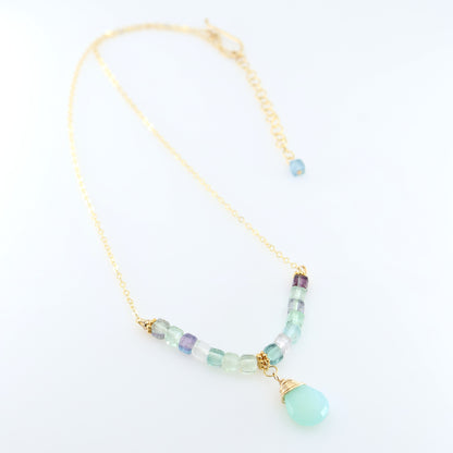 Rainbow Fluorite and Aqua Chalcedony Necklace