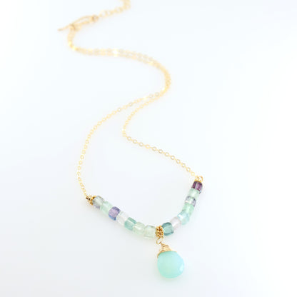 Rainbow Fluorite and Aqua Chalcedony Necklace