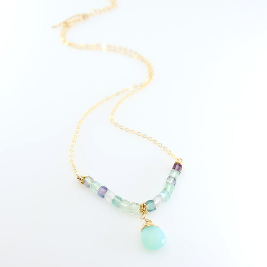 Rainbow Fluorite and Aqua Chalcedony Necklace