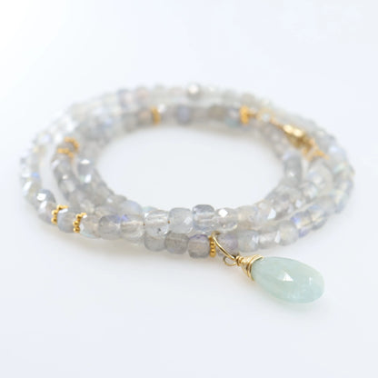 Labradorite and Milky Aquamarine Wrap Bracelet or Necklace J. Mills Studio