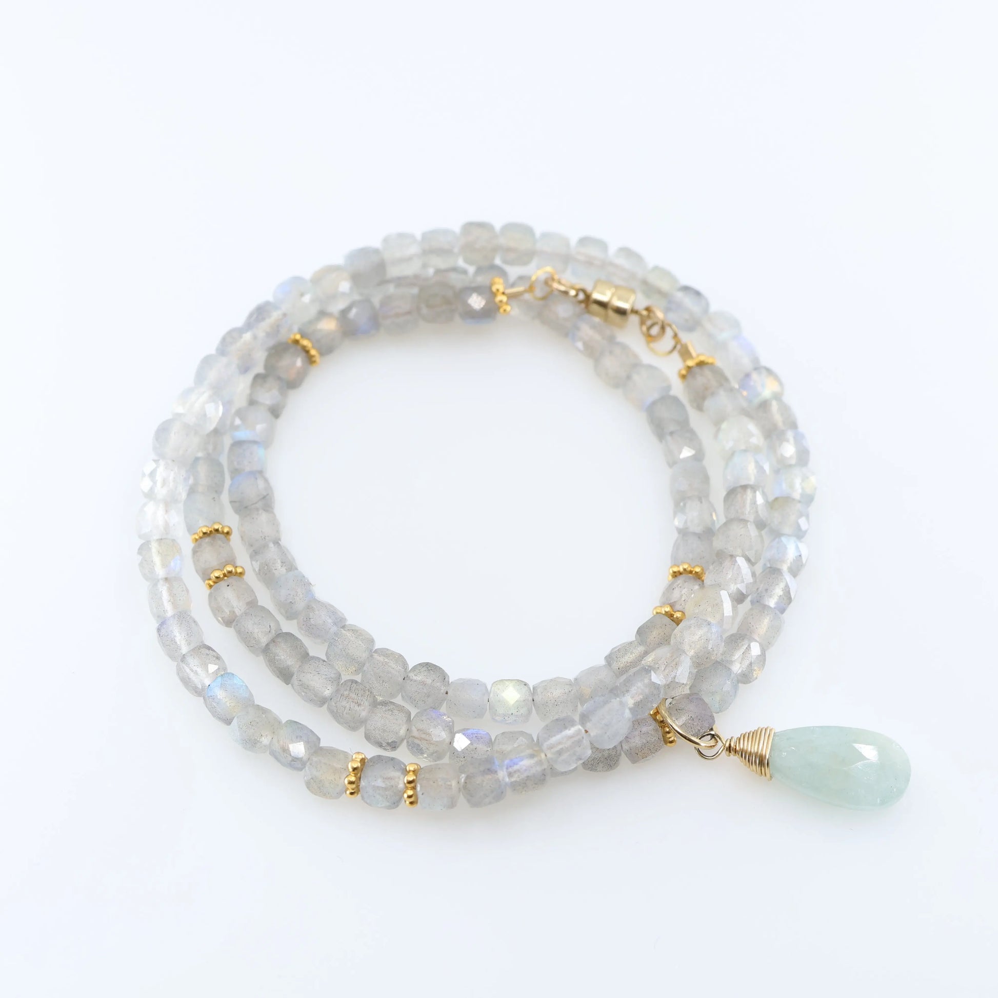 Labradorite and Milky Aquamarine Wrap Bracelet or Necklace J. Mills Studio