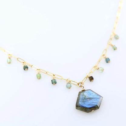 Faceted Labradorite Slab and Green Tourmaline Necklace J.Mills Studio