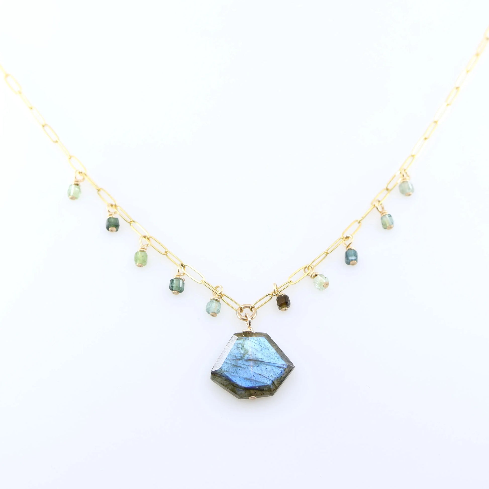 Faceted Labradorite Slab and Green Tourmaline Necklace J.Mills Studio